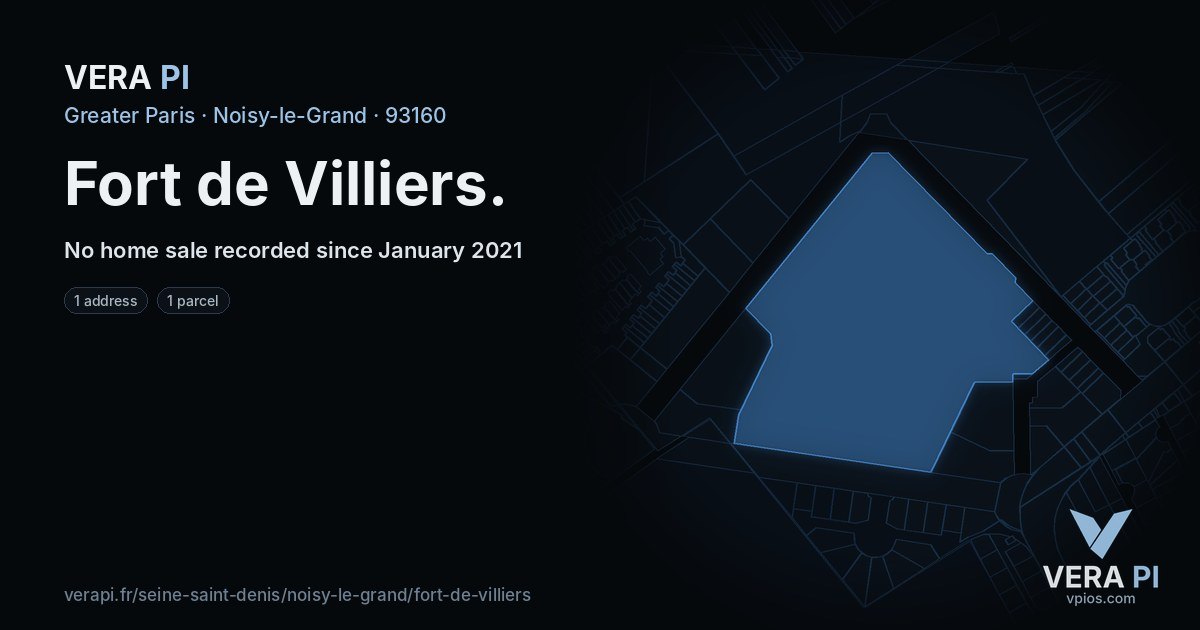 Fort de Villiers, Noisy-le-Grand at night – every parcel coloured by the prices around it, the street's own parcels lit