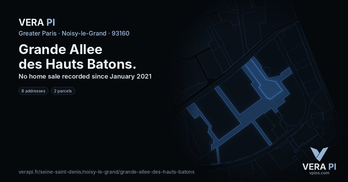 Grande Allee des Hauts Batons, Noisy-le-Grand at night – every parcel coloured by the prices around it, the street's own parcels lit