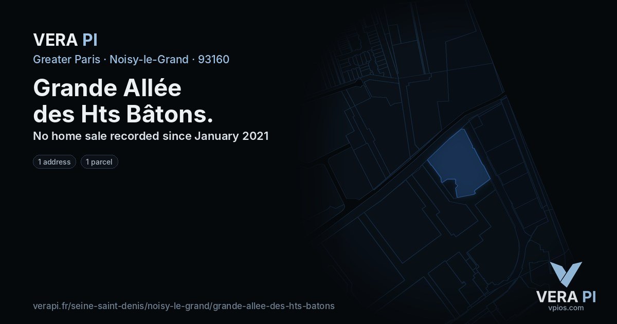Grande Allée des Hts Bâtons, Noisy-le-Grand at night – every parcel coloured by the prices around it, the street's own parcels lit