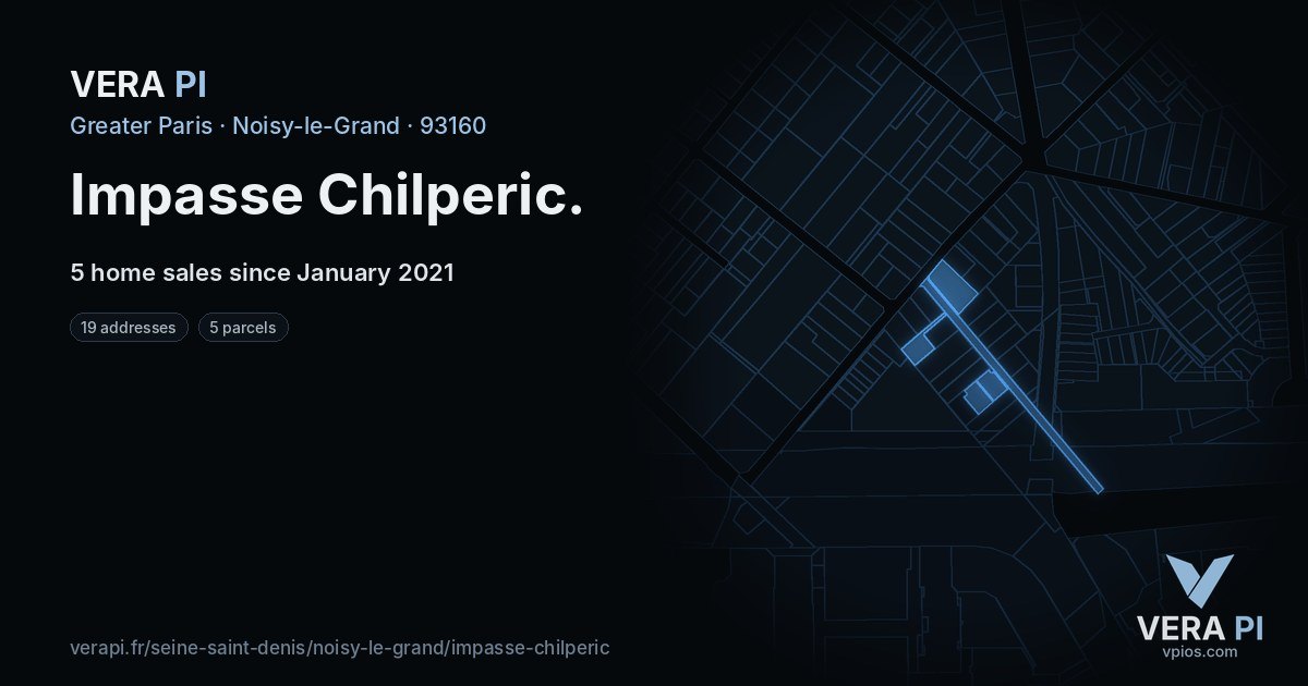 Impasse Chilperic, Noisy-le-Grand at night – every parcel coloured by the prices around it, the street's own parcels lit