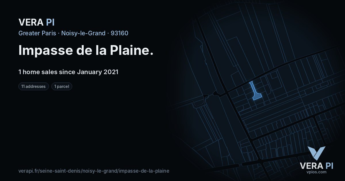 Impasse de la Plaine, Noisy-le-Grand at night – every parcel coloured by the prices around it, the street's own parcels lit