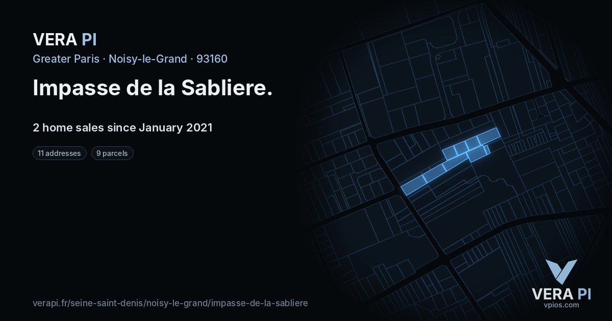 Impasse de la Sabliere, Noisy-le-Grand at night – every parcel coloured by the prices around it, the street's own parcels lit