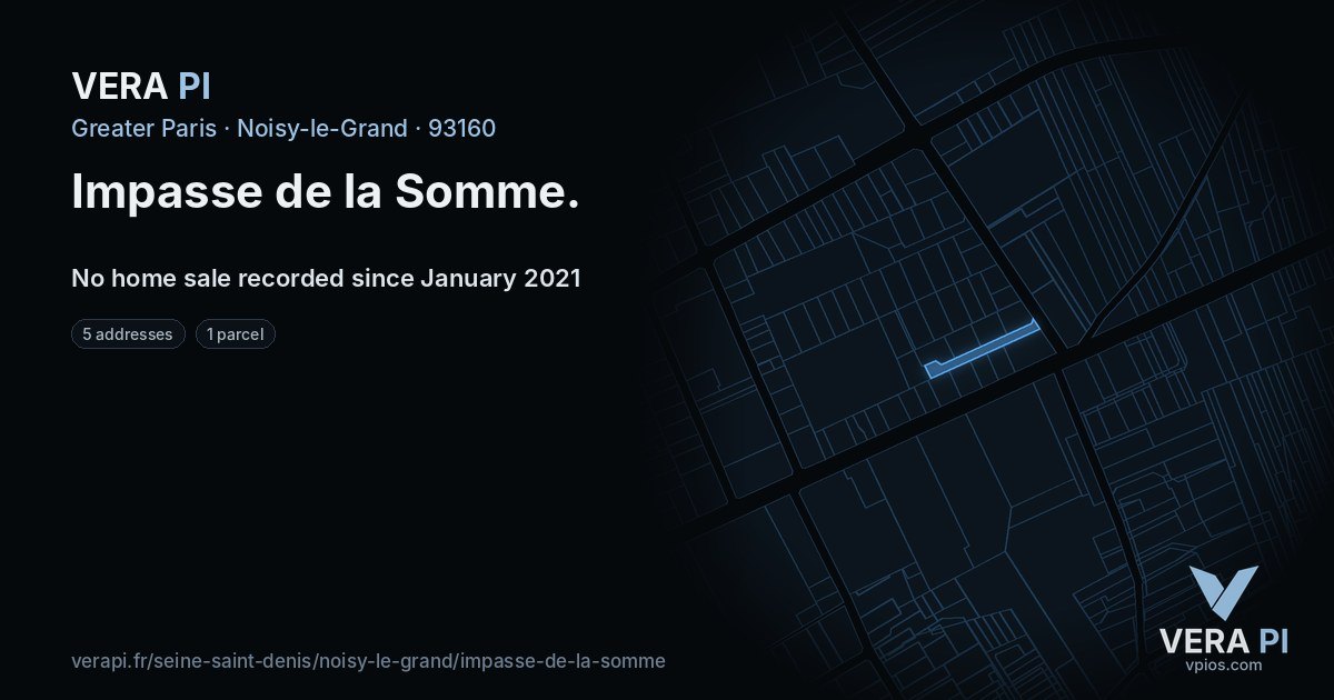 Impasse de la Somme, Noisy-le-Grand at night – every parcel coloured by the prices around it, the street's own parcels lit