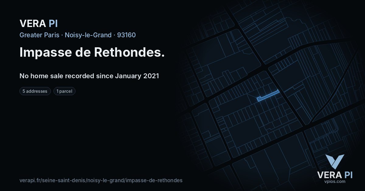 Impasse de Rethondes, Noisy-le-Grand at night – every parcel coloured by the prices around it, the street's own parcels lit
