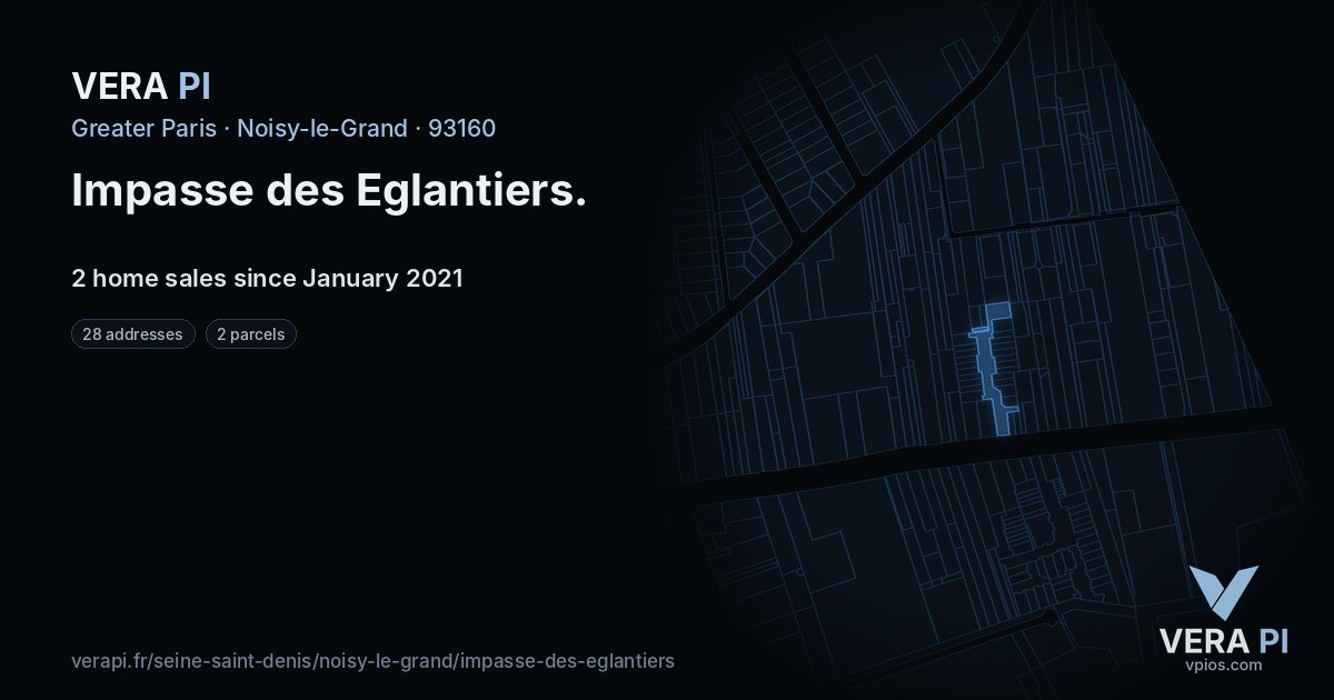 Impasse des Eglantiers, Noisy-le-Grand at night – every parcel coloured by the prices around it, the street's own parcels lit