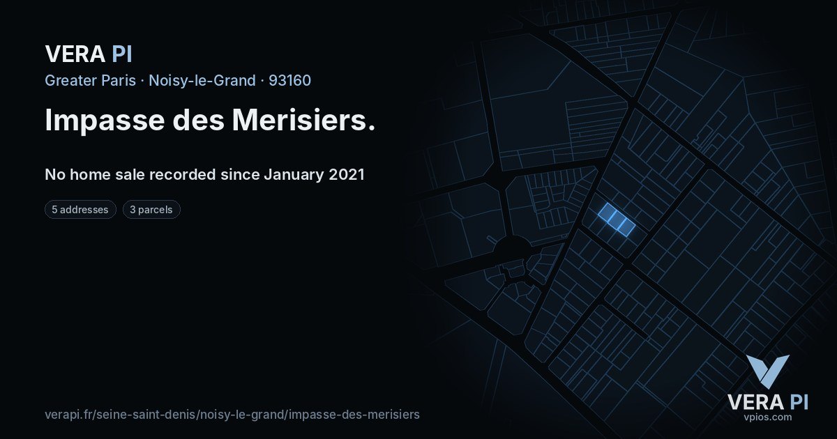 Impasse des Merisiers, Noisy-le-Grand at night – every parcel coloured by the prices around it, the street's own parcels lit