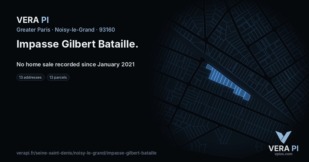 Impasse Gilbert Bataille, Noisy-le-Grand at night – every parcel coloured by the prices around it, the street's own parcels lit