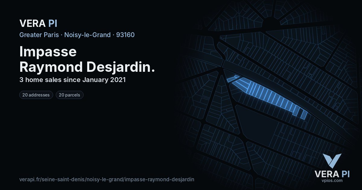 Impasse Raymond Desjardin, Noisy-le-Grand at night – every parcel coloured by the prices around it, the street's own parcels lit