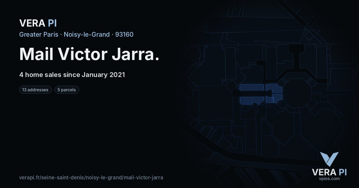 Mail Victor Jarra, Noisy-le-Grand at night – every parcel coloured by the prices around it, the street's own parcels lit