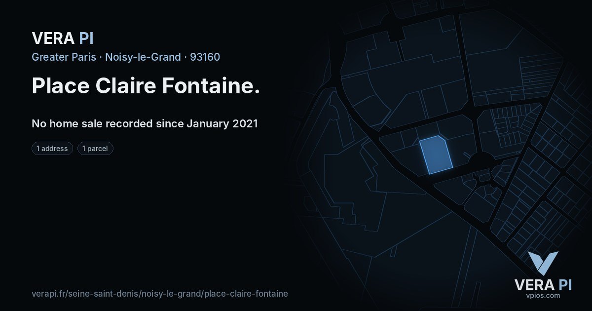 Place Claire Fontaine, Noisy-le-Grand at night – every parcel coloured by the prices around it, the street's own parcels lit