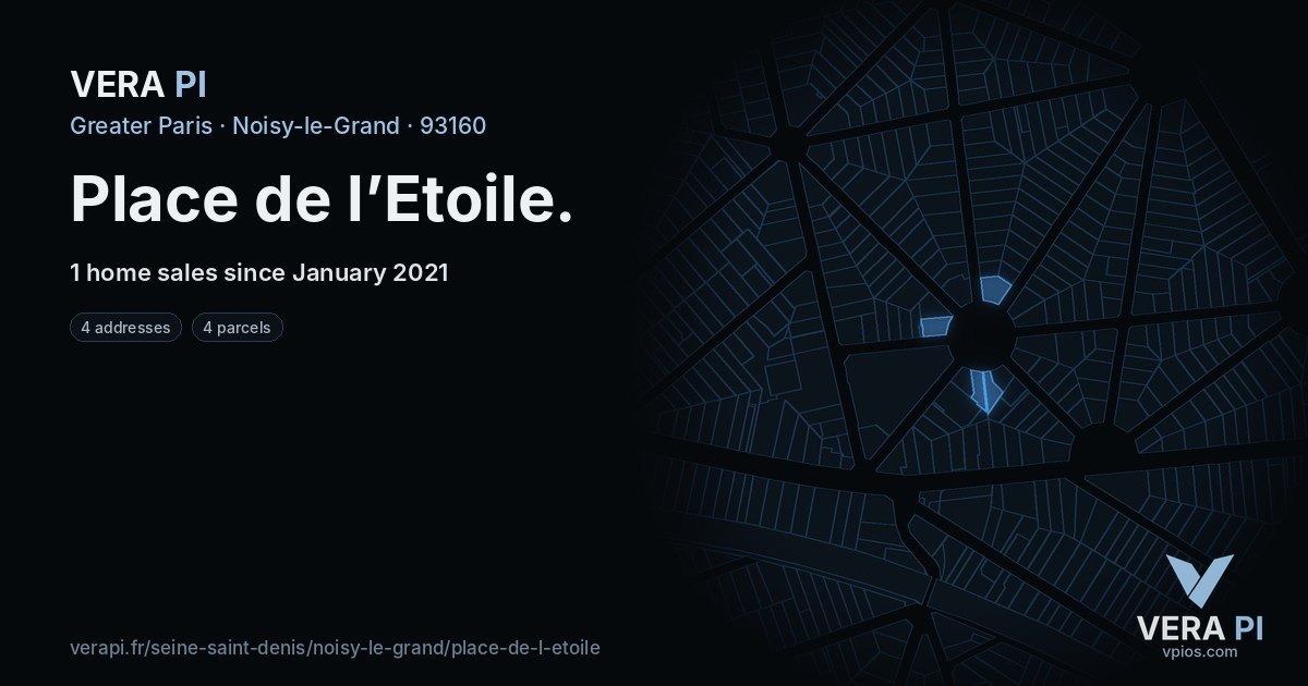Place de l’Etoile, Noisy-le-Grand at night – every parcel coloured by the prices around it, the street's own parcels lit