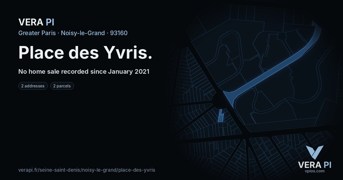Place des Yvris, Noisy-le-Grand at night – every parcel coloured by the prices around it, the street's own parcels lit