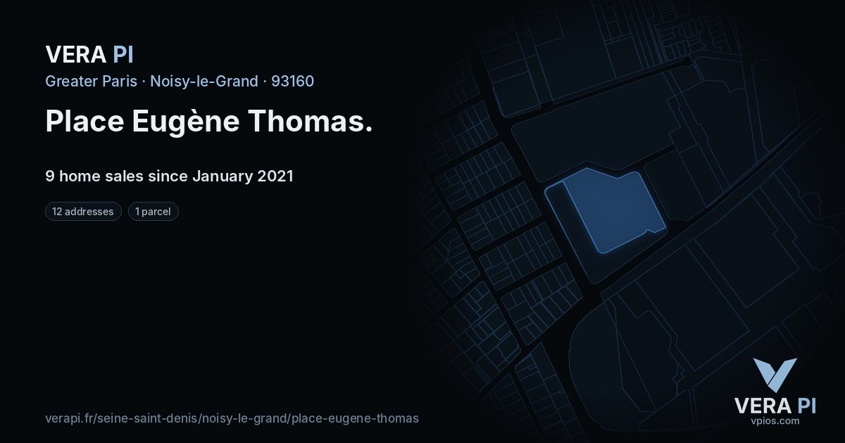 Place Eugène Thomas, Noisy-le-Grand at night – every parcel coloured by the prices around it, the street's own parcels lit