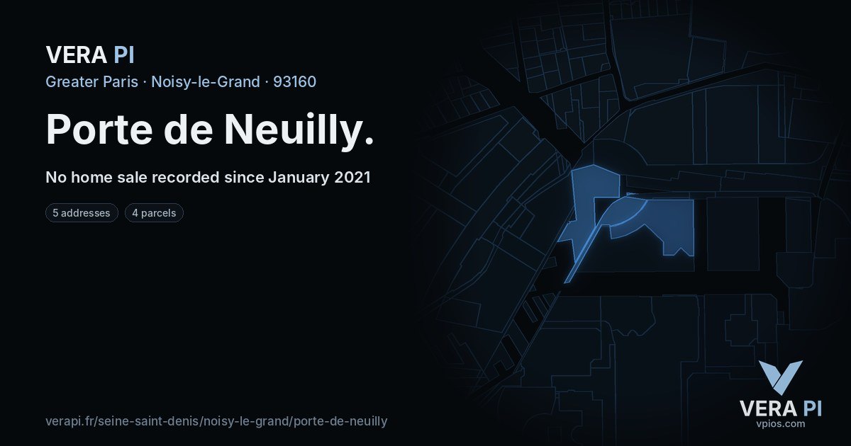 Porte de Neuilly, Noisy-le-Grand at night – every parcel coloured by the prices around it, the street's own parcels lit