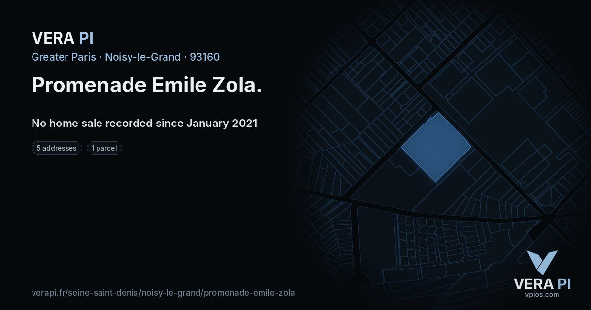 Promenade Emile Zola, Noisy-le-Grand at night – every parcel coloured by the prices around it, the street's own parcels lit