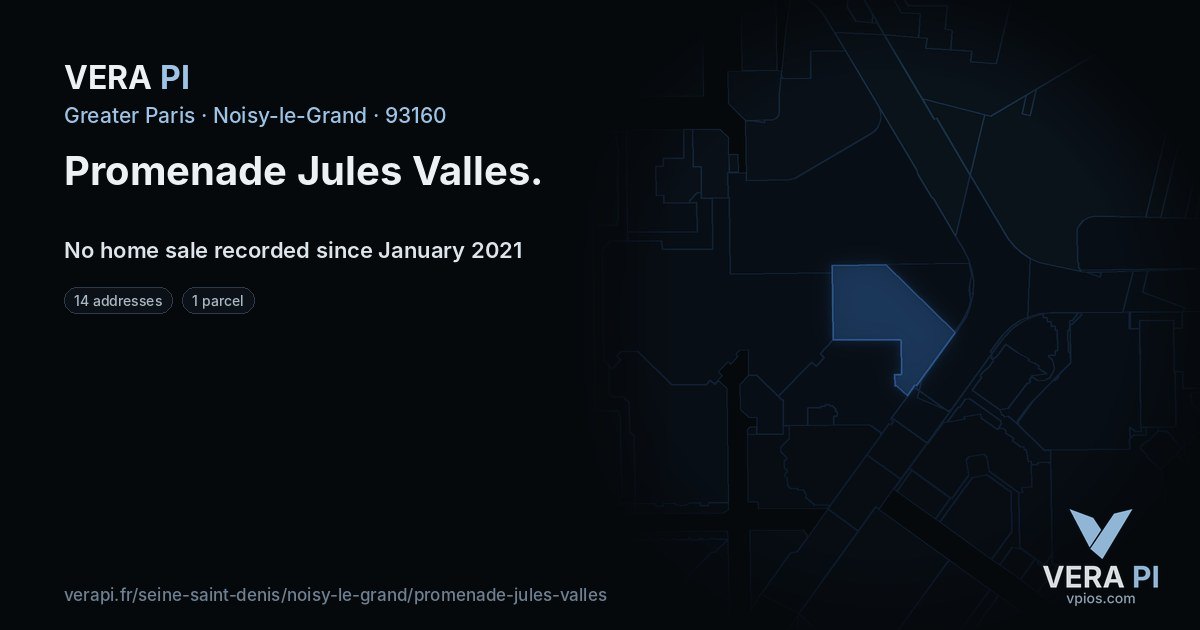 Promenade Jules Valles, Noisy-le-Grand at night – every parcel coloured by the prices around it, the street's own parcels lit