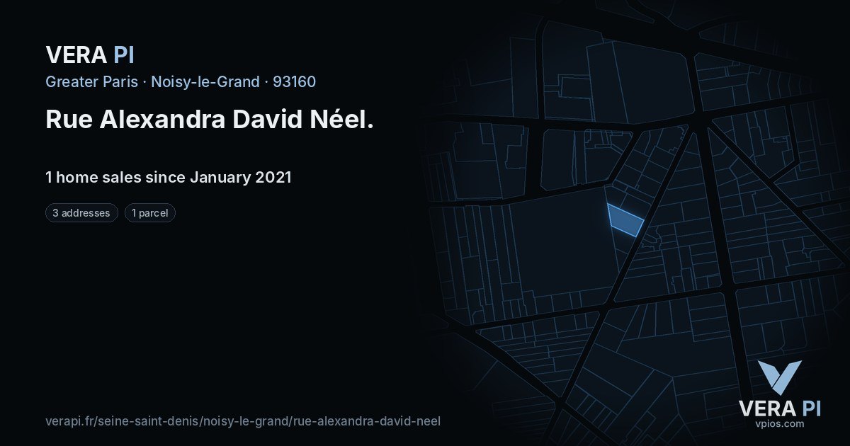Rue Alexandra David Néel, Noisy-le-Grand at night – every parcel coloured by the prices around it, the street's own parcels lit