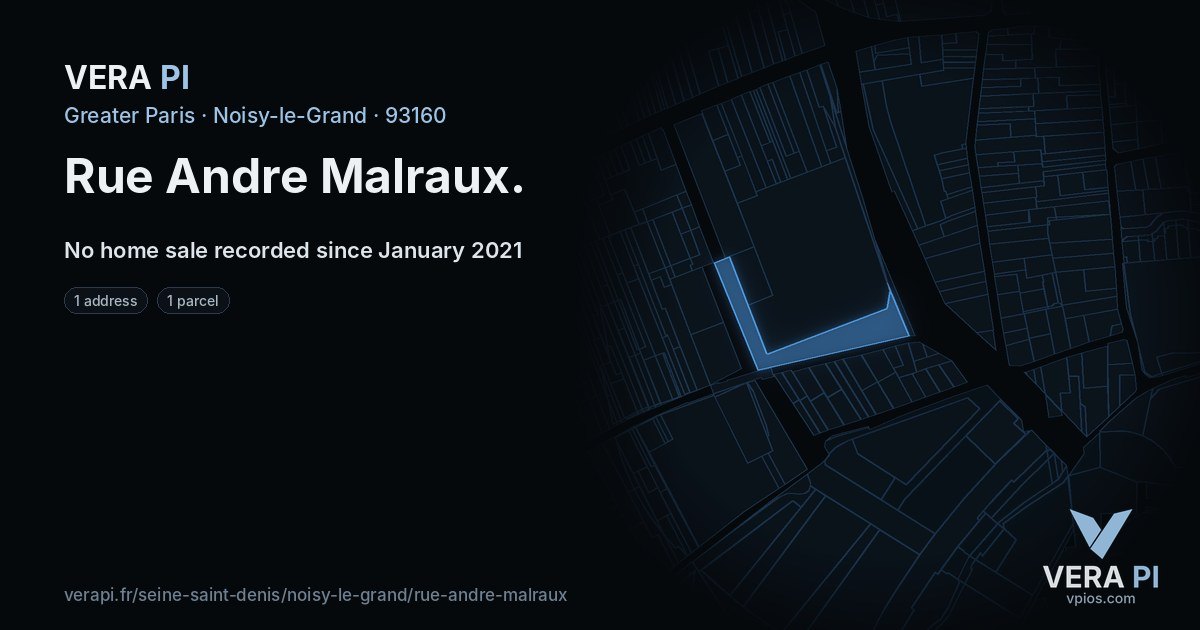 Rue Andre Malraux, Noisy-le-Grand at night – every parcel coloured by the prices around it, the street's own parcels lit