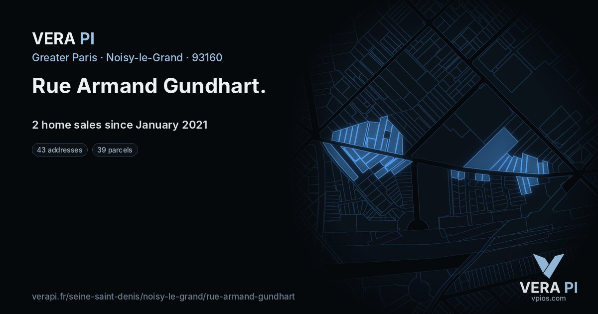 Rue Armand Gundhart, Noisy-le-Grand at night – every parcel coloured by the prices around it, the street's own parcels lit