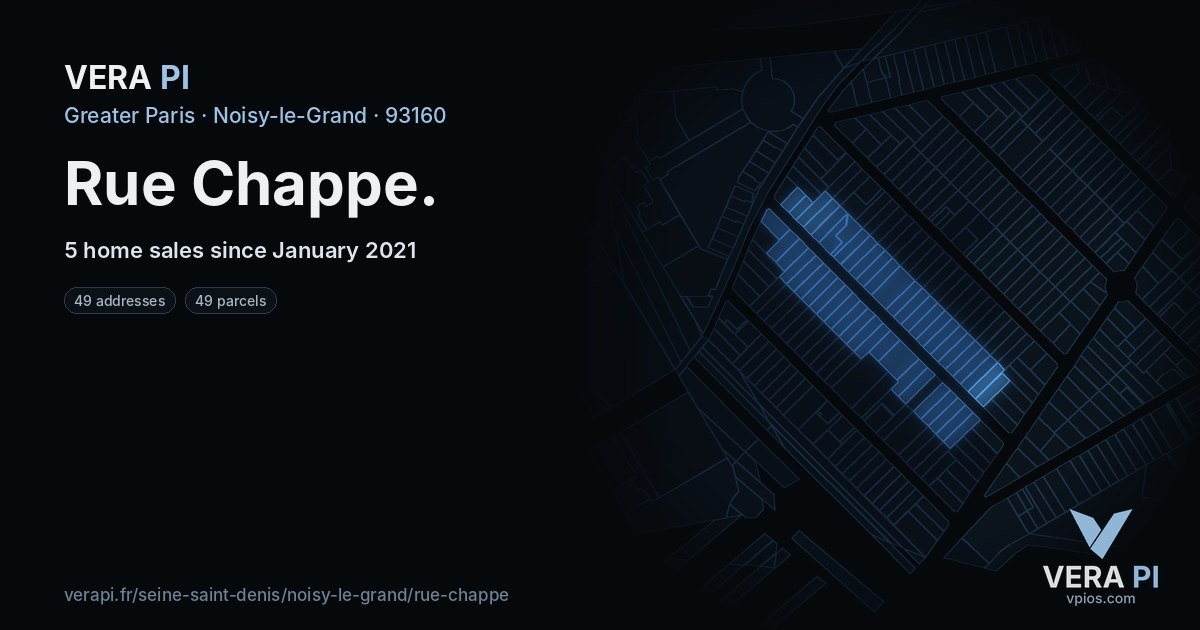 Rue Chappe, Noisy-le-Grand at night – every parcel coloured by the prices around it, the street's own parcels lit