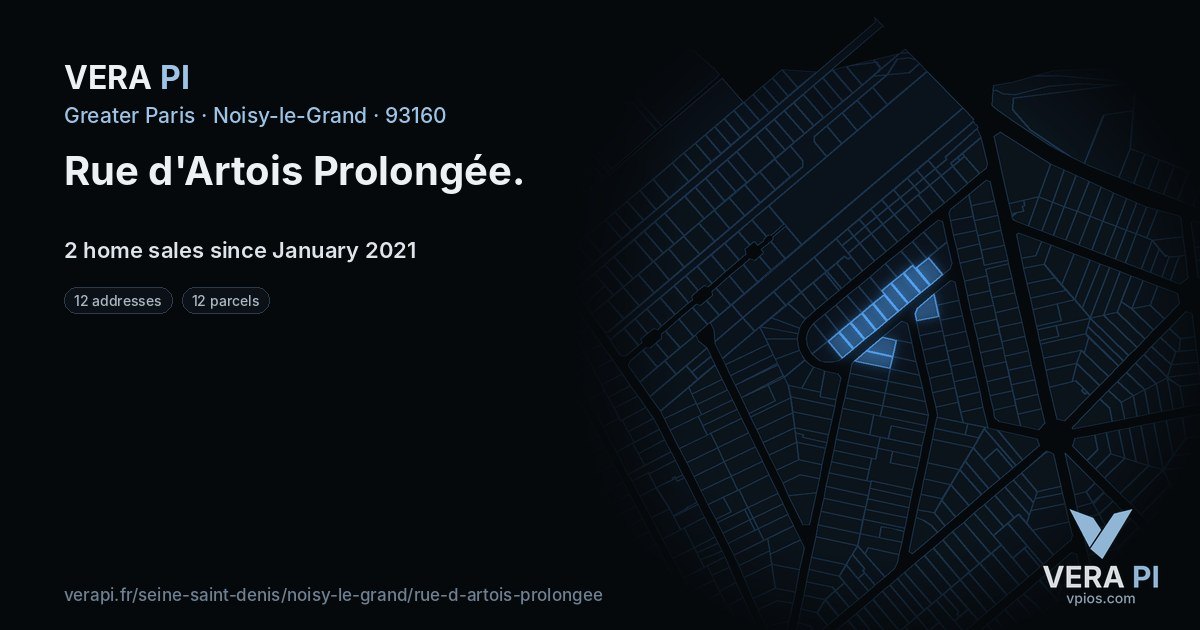 Rue d'Artois Prolongée, Noisy-le-Grand at night – every parcel coloured by the prices around it, the street's own parcels lit