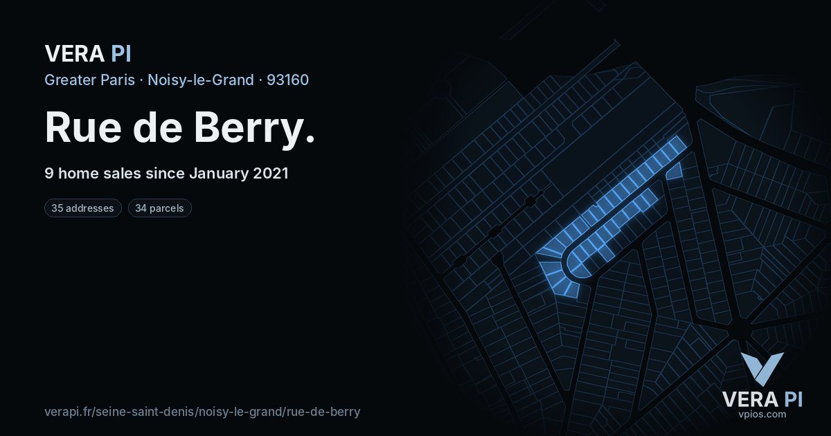 Rue de Berry, Noisy-le-Grand at night – every parcel coloured by the prices around it, the street's own parcels lit