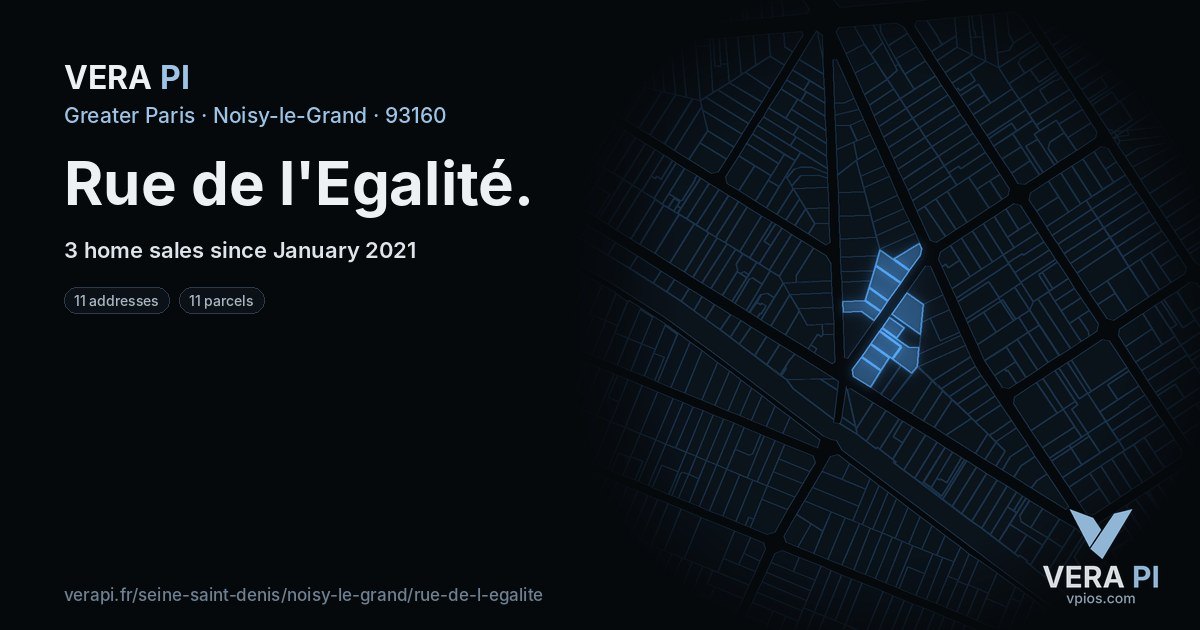 Rue de l'Egalité, Noisy-le-Grand at night – every parcel coloured by the prices around it, the street's own parcels lit
