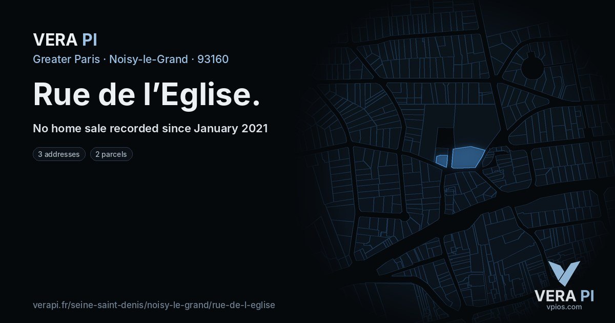 Rue de l’Eglise, Noisy-le-Grand at night – every parcel coloured by the prices around it, the street's own parcels lit