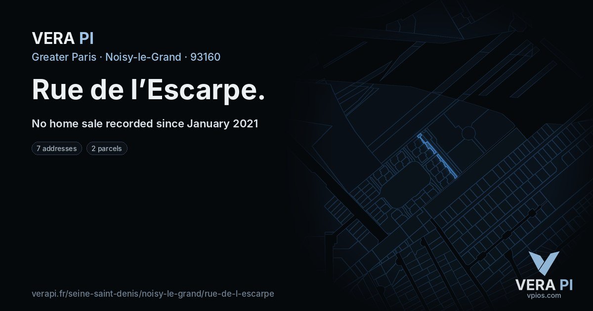 Rue de l’Escarpe, Noisy-le-Grand at night – every parcel coloured by the prices around it, the street's own parcels lit