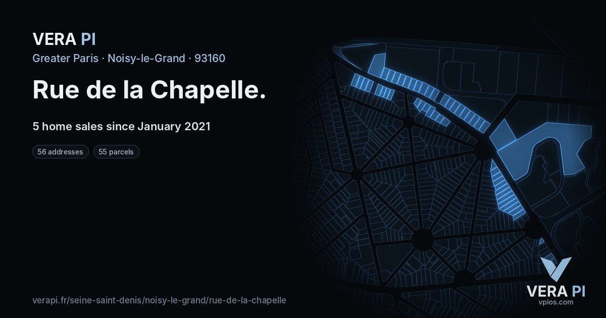 Rue de la Chapelle, Noisy-le-Grand at night – every parcel coloured by the prices around it, the street's own parcels lit