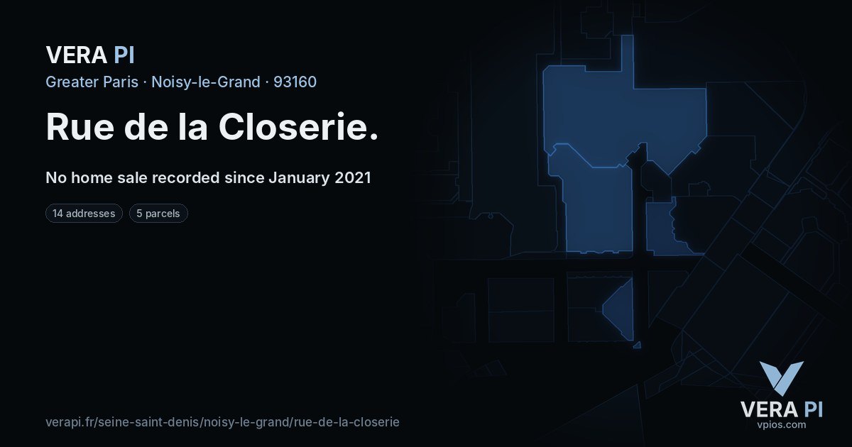 Rue de la Closerie, Noisy-le-Grand at night – every parcel coloured by the prices around it, the street's own parcels lit