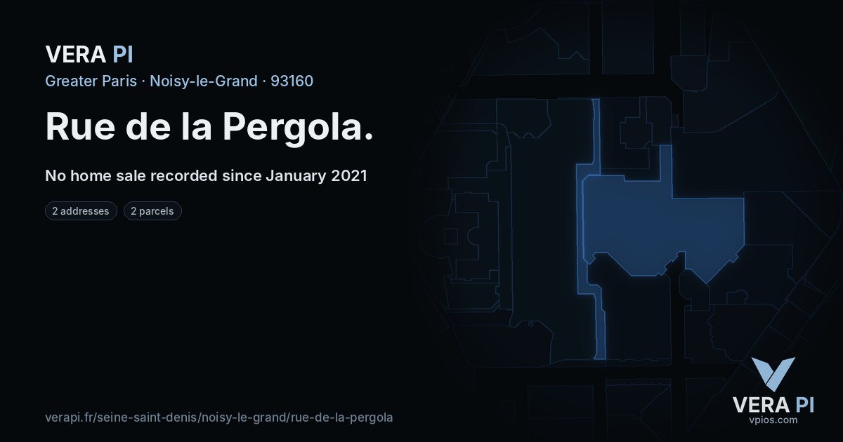 Rue de la Pergola, Noisy-le-Grand at night – every parcel coloured by the prices around it, the street's own parcels lit