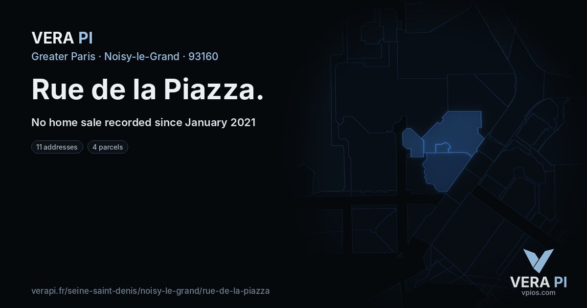 Rue de la Piazza, Noisy-le-Grand at night – every parcel coloured by the prices around it, the street's own parcels lit