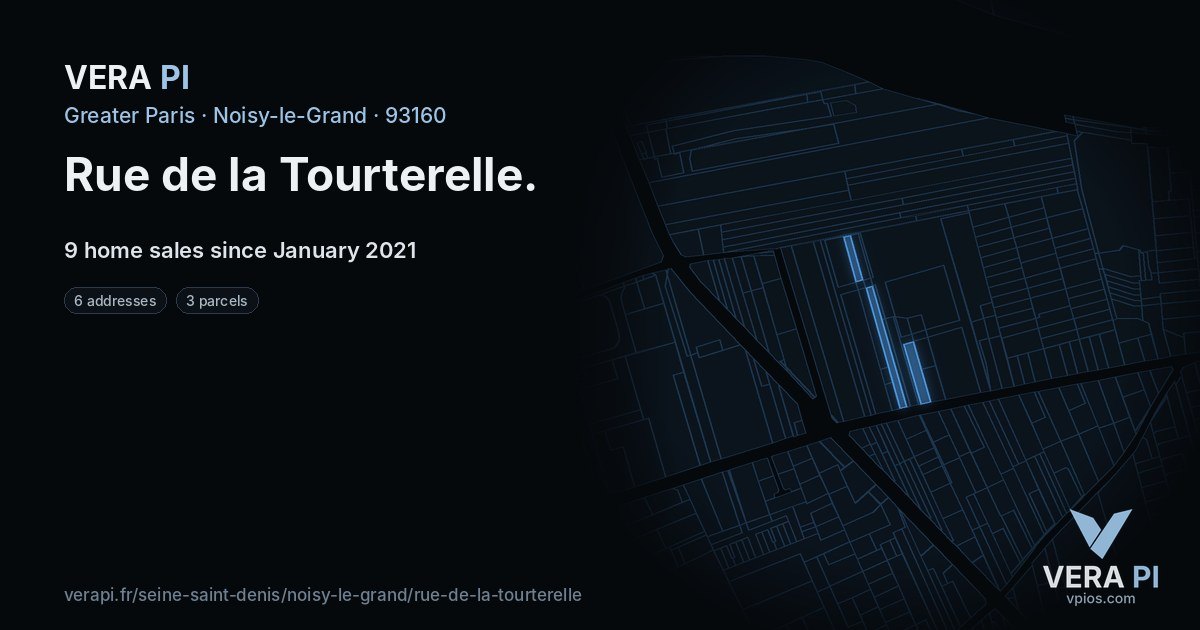 Rue de la Tourterelle, Noisy-le-Grand at night – every parcel coloured by the prices around it, the street's own parcels lit
