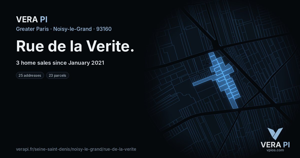 Rue de la Verite, Noisy-le-Grand at night – every parcel coloured by the prices around it, the street's own parcels lit
