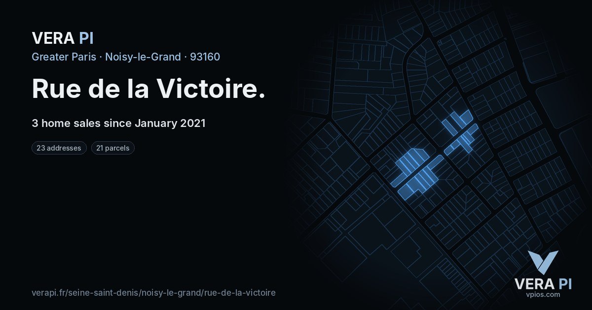 Rue de la Victoire, Noisy-le-Grand at night – every parcel coloured by the prices around it, the street's own parcels lit
