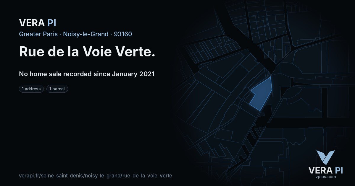 Rue de la Voie Verte, Noisy-le-Grand at night – every parcel coloured by the prices around it, the street's own parcels lit
