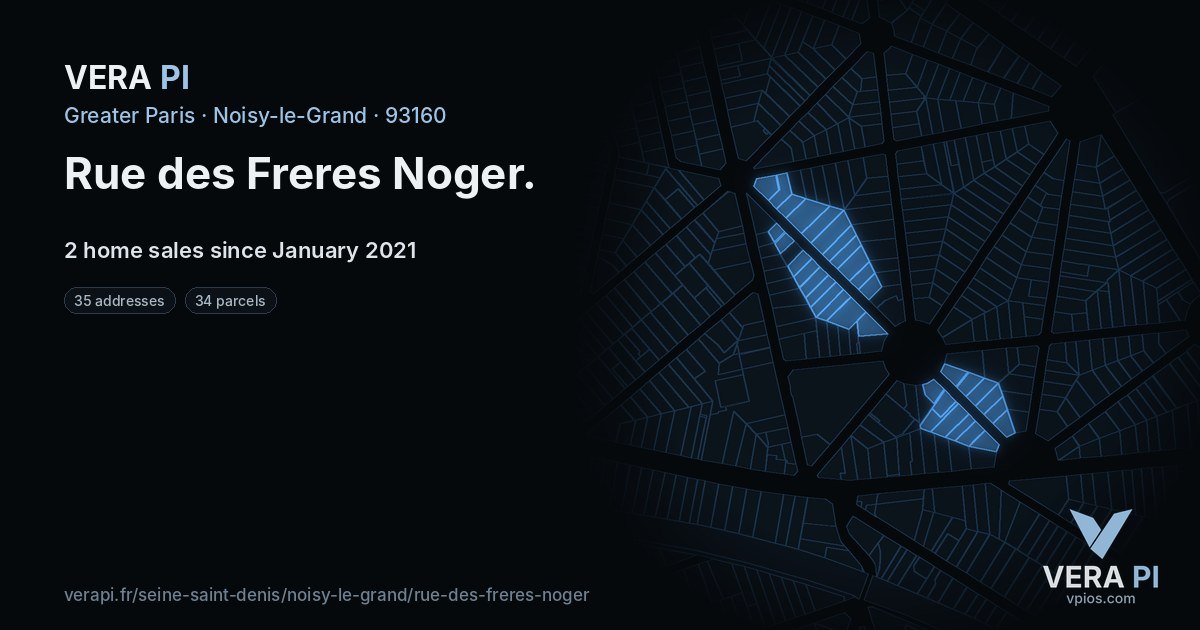 Rue des Freres Noger, Noisy-le-Grand at night – every parcel coloured by the prices around it, the street's own parcels lit