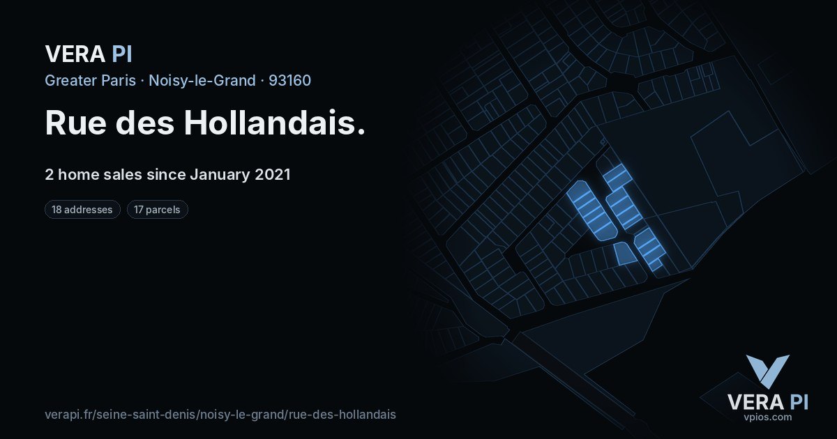 Rue des Hollandais, Noisy-le-Grand at night – every parcel coloured by the prices around it, the street's own parcels lit