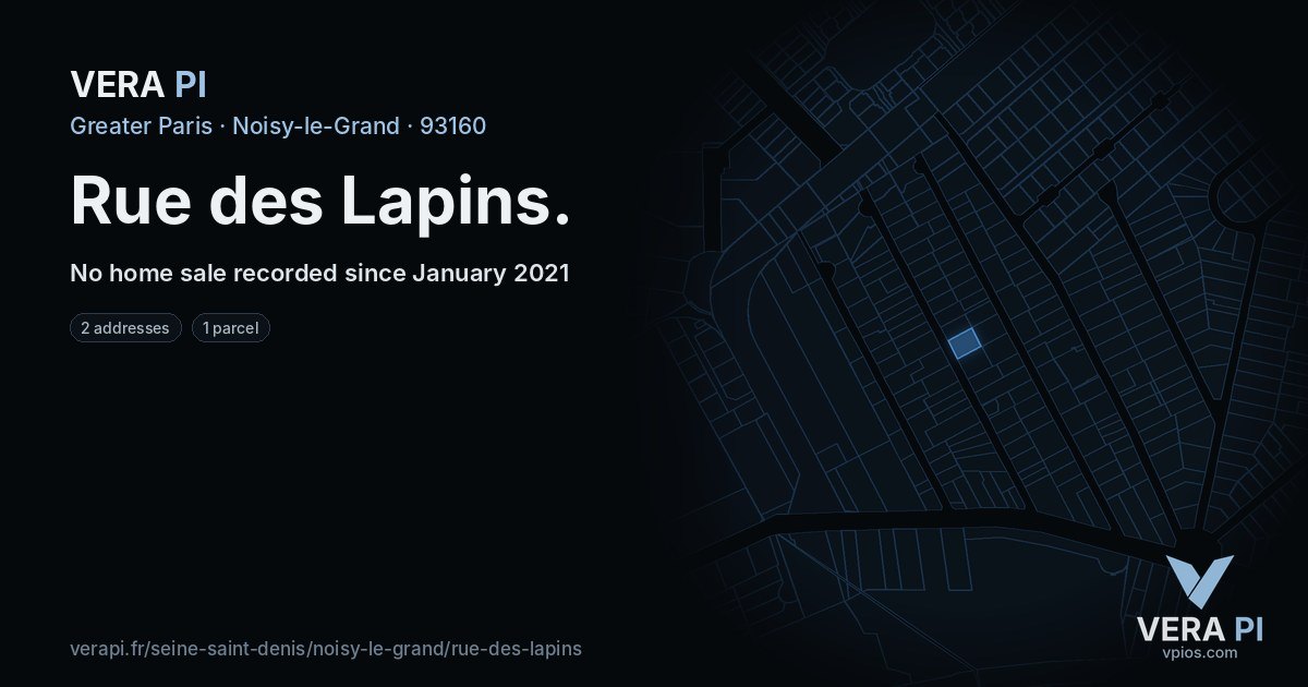 Rue des Lapins, Noisy-le-Grand at night – every parcel coloured by the prices around it, the street's own parcels lit