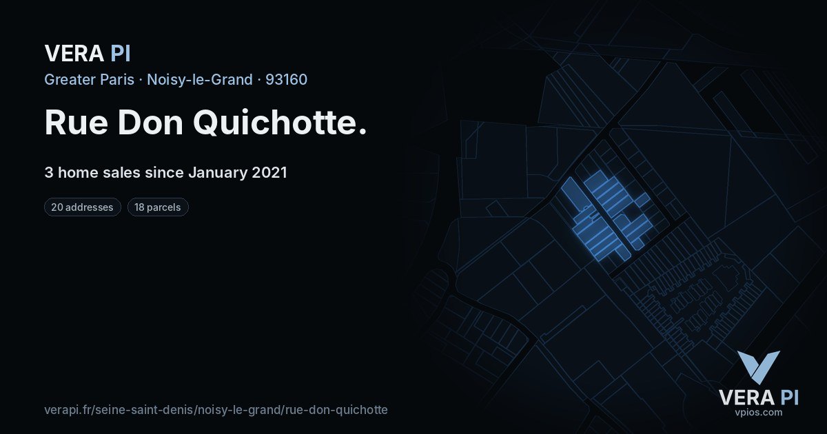 Rue Don Quichotte, Noisy-le-Grand at night – every parcel coloured by the prices around it, the street's own parcels lit
