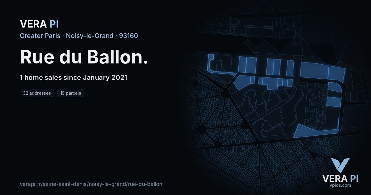 Rue du Ballon, Noisy-le-Grand at night – every parcel coloured by the prices around it, the street's own parcels lit