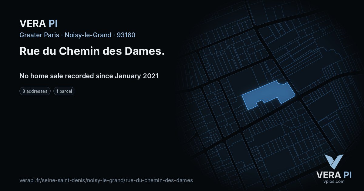 Rue du Chemin des Dames, Noisy-le-Grand at night – every parcel coloured by the prices around it, the street's own parcels lit