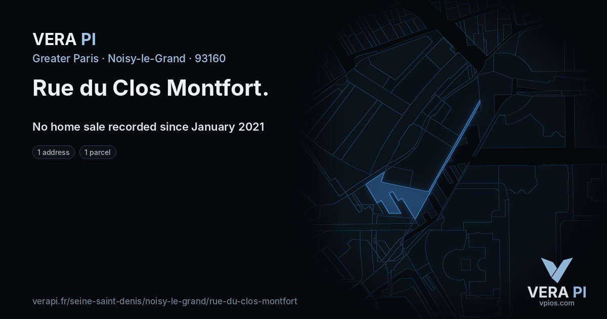 Rue du Clos Montfort, Noisy-le-Grand at night – every parcel coloured by the prices around it, the street's own parcels lit