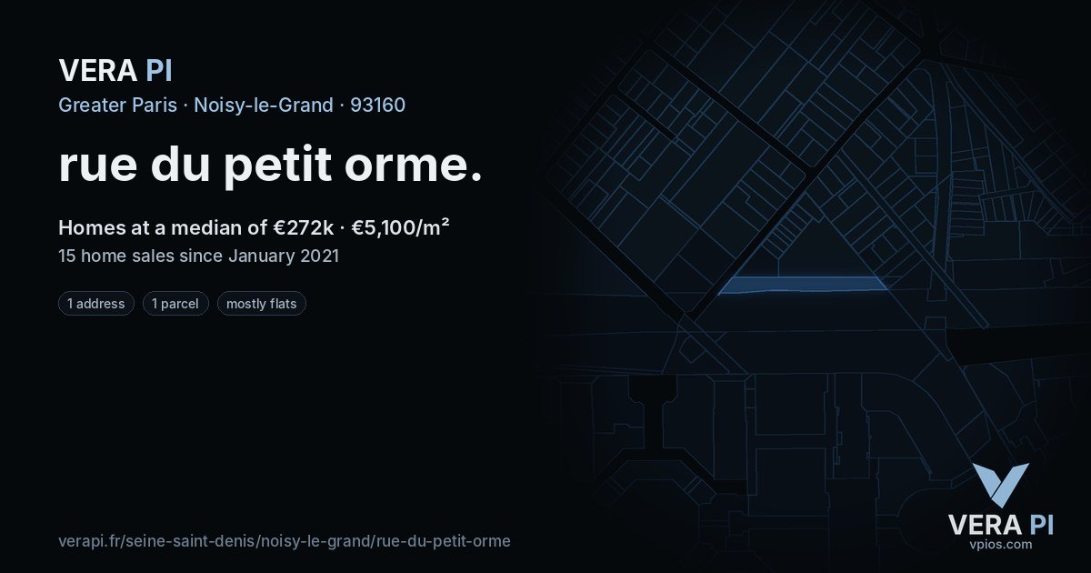 rue du petit orme, Noisy-le-Grand at night – every parcel coloured by the prices around it, the street's own parcels lit
