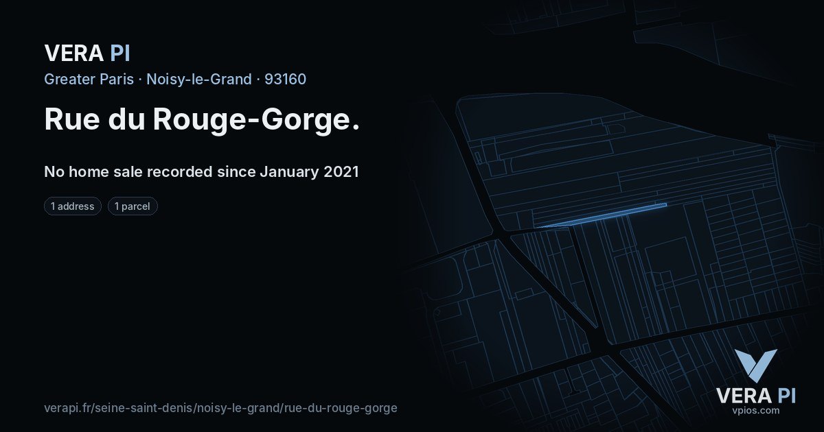 Rue du Rouge-Gorge, Noisy-le-Grand at night – every parcel coloured by the prices around it, the street's own parcels lit