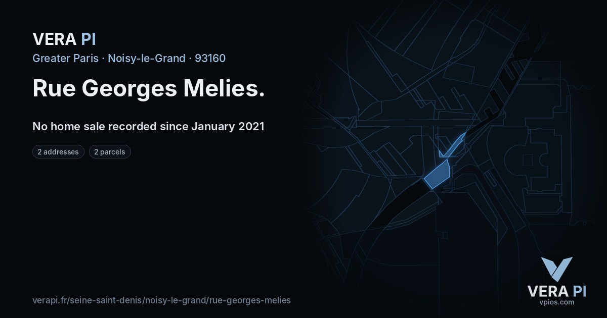 Rue Georges Melies, Noisy-le-Grand at night – every parcel coloured by the prices around it, the street's own parcels lit