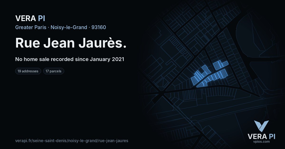 Rue Jean Jaurès, Noisy-le-Grand at night – every parcel coloured by the prices around it, the street's own parcels lit