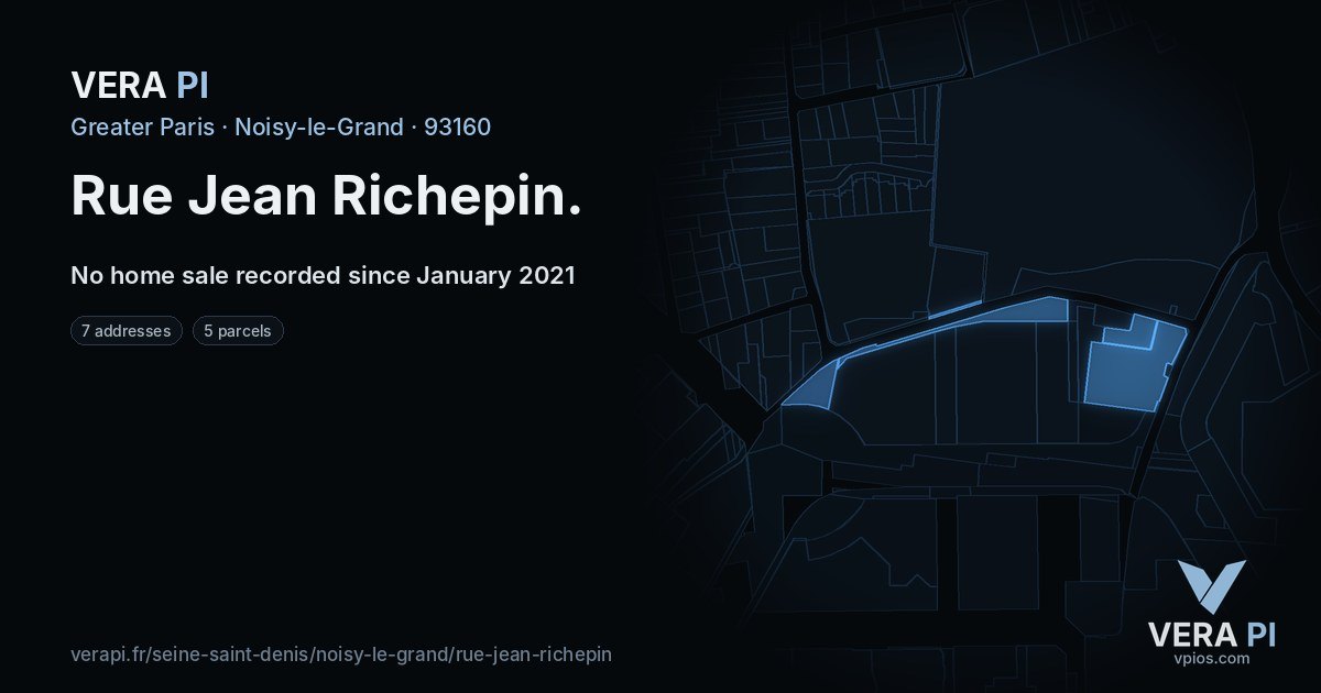 Rue Jean Richepin, Noisy-le-Grand at night – every parcel coloured by the prices around it, the street's own parcels lit