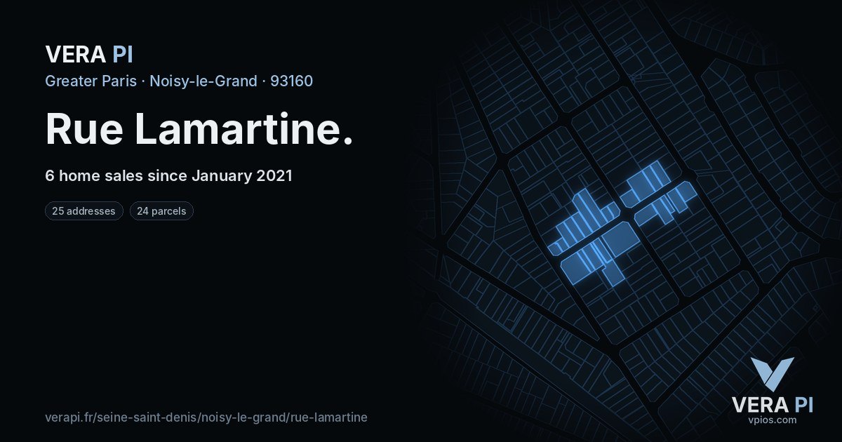 Rue Lamartine, Noisy-le-Grand at night – every parcel coloured by the prices around it, the street's own parcels lit